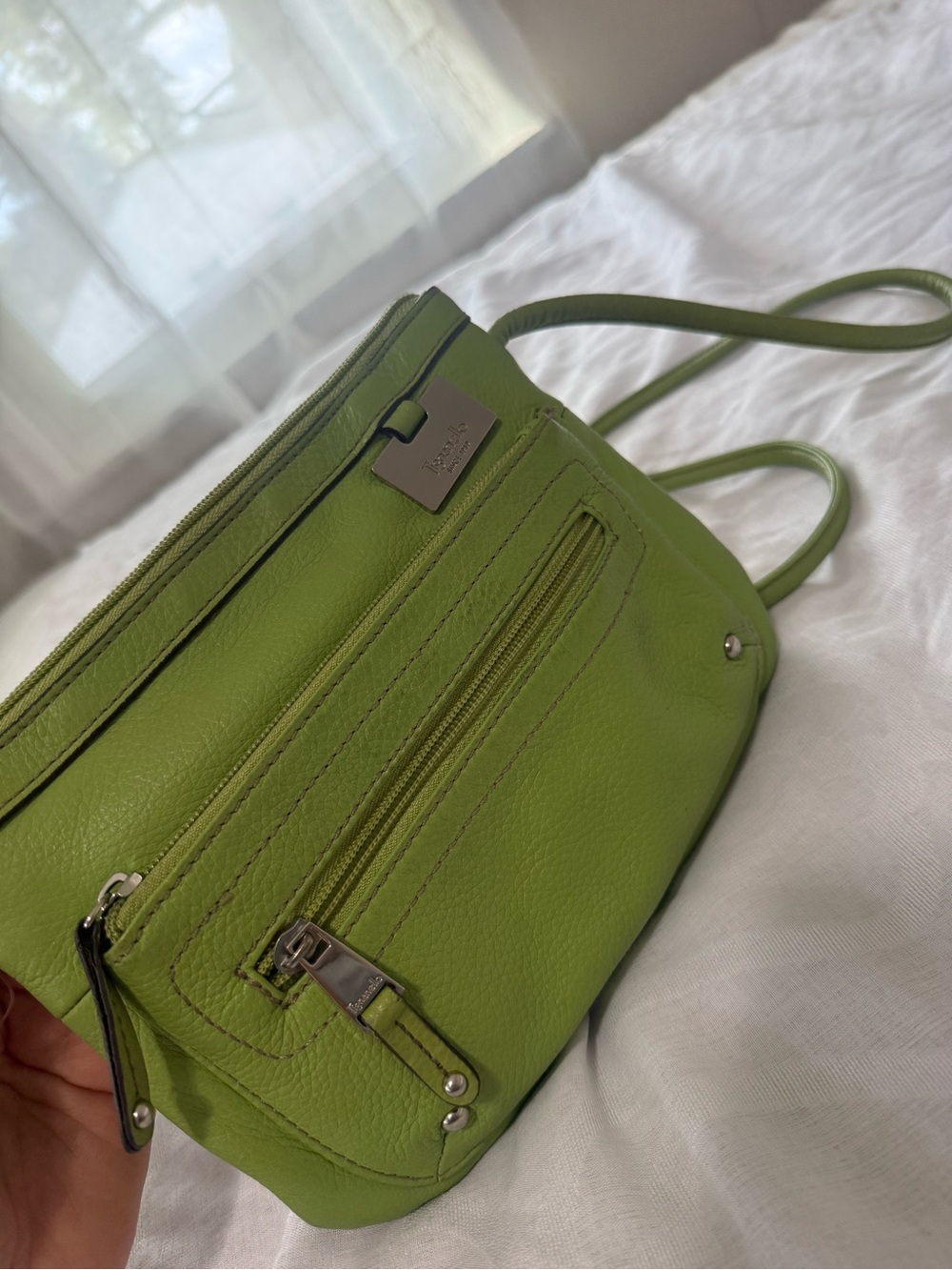 Tignanello Lime Green Pebbled Leather Crossbody